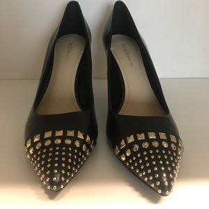 BCBG black leather studded heels